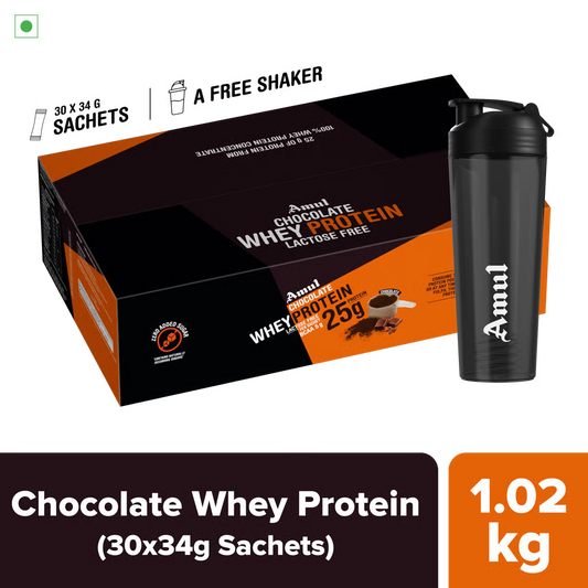 Amul Chocolate Whey Protein, 34 g | Pack of 30 sachets-1*1.02kg