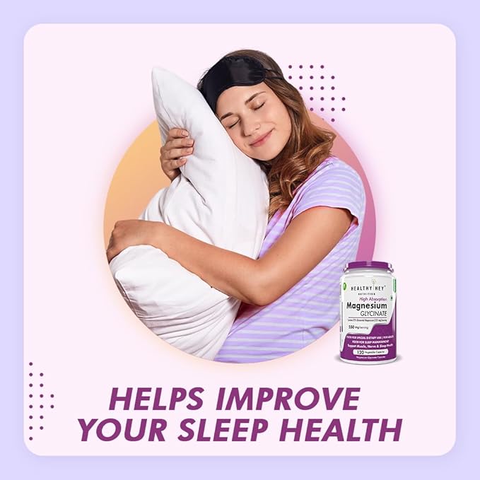 HealthyHey Magnesium Glycinate High Absorption Chelated for Sleep, Cramps, & Nerves Health 120 Vegetable Capsules