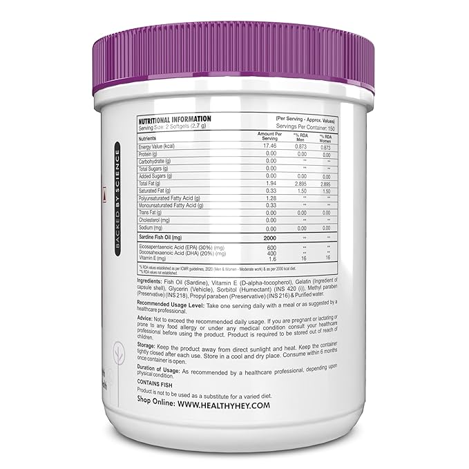 HealthyHey Sports Omega 3 Fish Oil | Omega 3 Fish Oil Capsules For Women and Men - 300 Softgels (EPA 600 - DHA 400)