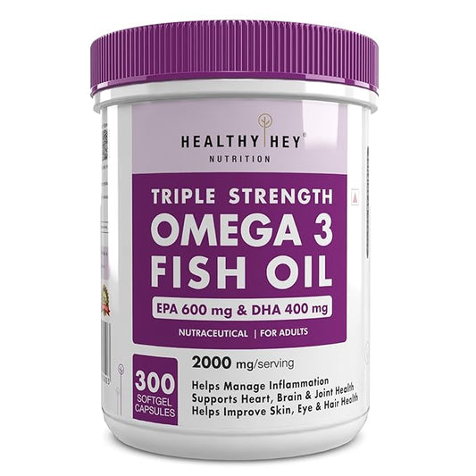 HealthyHey Sports Omega 3 Fish Oil | Omega 3 Fish Oil Capsules For Women and Men - 300 Softgels (EPA 600 - DHA 400)